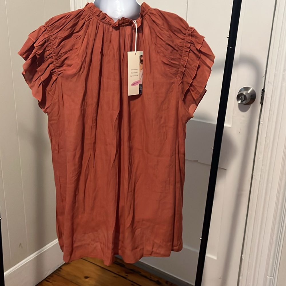 Rust Puff Sleeve Ruched Tunic - Picture 5 of 8